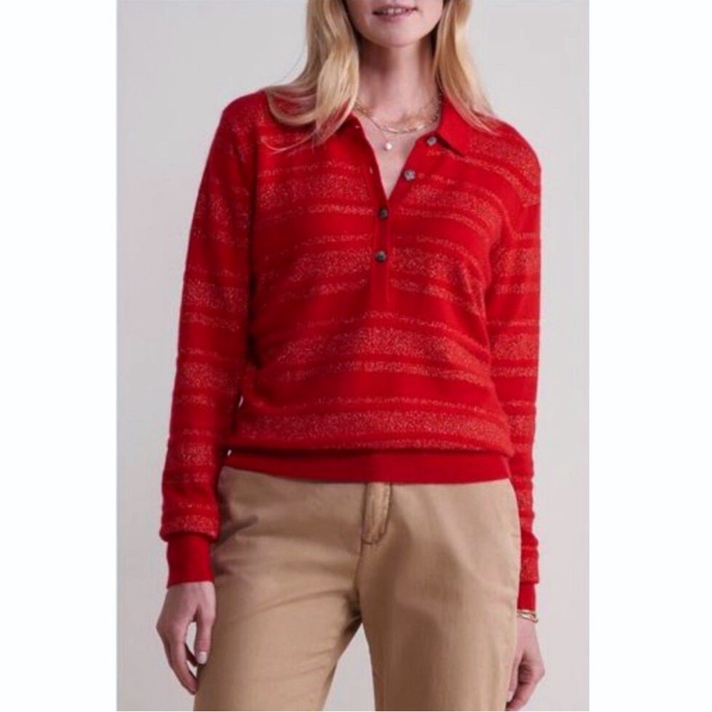Vineyard Vines 100% Cashmere Red Velvet & Gold Button Polo Sweater